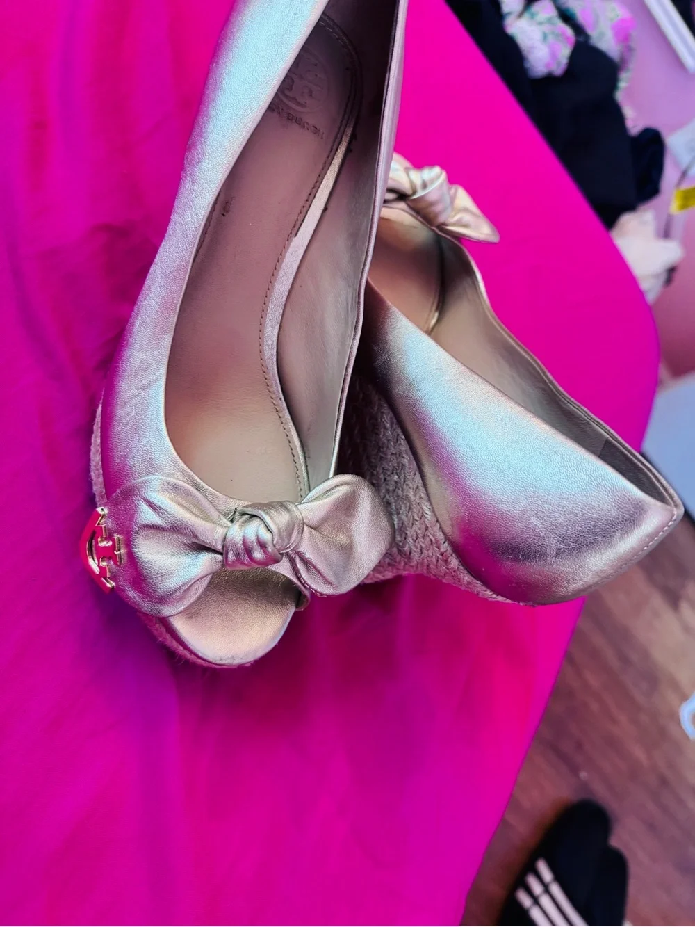 Tory Burch Metallic Gold Knot Espadrille Wedge Flats